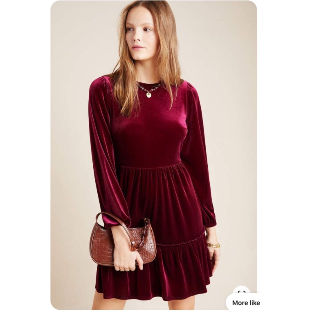 NWT Anthropologie Ro & De Burgundy Velvet Tiered Dress Holiday Party Dress